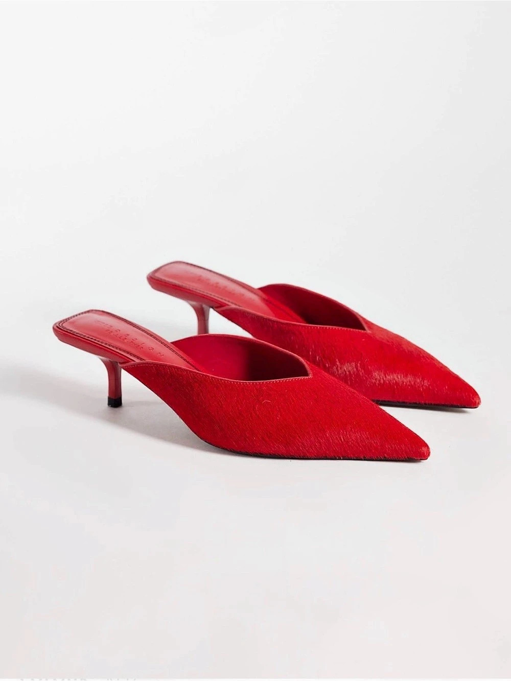 ASOS DESIGN Red Leather Hair-On Kitten Heel Mules Size 9